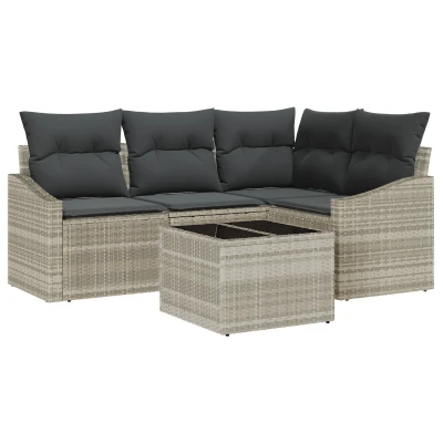 Afbeelding van vidaXL 5 delige Tuinsalonset met Kussens Grijze Poly Rattan