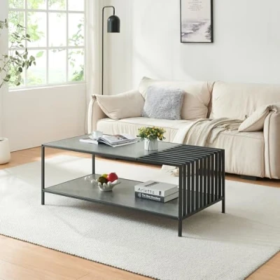 Afbeelding van Salontafel Pärghos zwart en betonkleurig [en.casa]