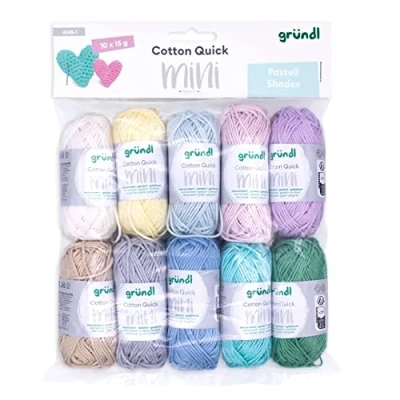 Afbeelding van Gründl Cotton Quick Set van 10 bollen brei en haakwol, x 15 g, 100% katoen, g/37 m, pastelkleuren