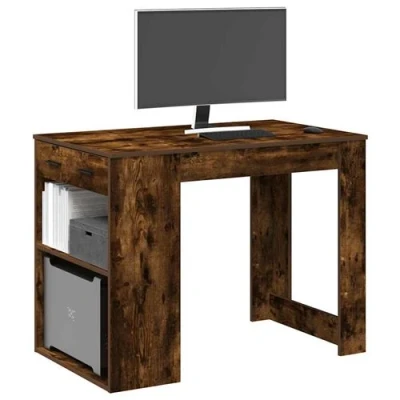 Image de vidaXL Bureau avec tiroir et étagère chêne fumé bois d&#039;ingénierie858690