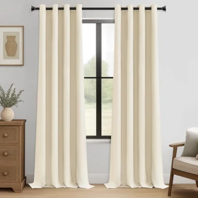 Afbeelding van MRTREES Verduisteringsgordijn, thermogordijn, 140 x 245 cm, beige, hittebescherming, voor woonkamer, slaapkamer, kinderen, ruimteverdeler, ruisonderdrukking, keuken, kledingkast, 2 stuks