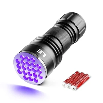 Afbeelding van LE uv lamp, 21 leds, ultraviolet, zaklamp, 395 nm, zaklamp voor fluorescerende trackers, urine, honden, katten, mat, controleert geld, 3 AAA batterijen inbegrepen