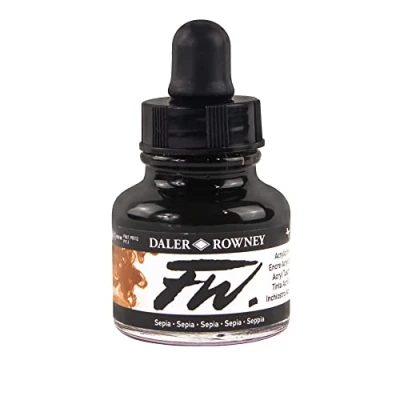 Afbeelding van Daler Rowney FW acrylinkt, glazen fles met druppelaar, 29,5 ml, sepia
