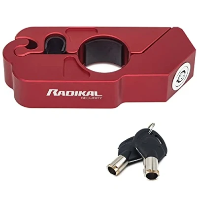 Afbeelding van RADIKAL RK538R Motorfietsslot remslot, beter zichtbaar, zeer veilig slot, eenvoudige vergrendeling voor stuur, remhendel of koppeling, universele stuurslot, ATV Quad Scooter, Grip Lock