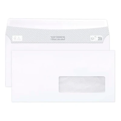 Afbeelding van Calligraphe Clairefontaine 693C doos met 500 witte enveloppen DL 110 x 220 mm zelfklevend 80 g/m² venster van kristalpapier 35 100 cm (positie 20/20)