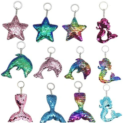 Afbeelding van integrity.1 sleutelhanger, 12 delig, zeemeermin, pailletten, omkeerbaar, dolfijn en ster, voor handtas, autodecoratie, Thanksgiving, kerstcadeau, sleutelgesp