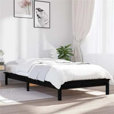 Afbeelding van Bedframe massief grenenhout zwart 90x200 cm