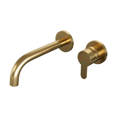 Afbeelding van Brauer Gold Edition Wastafelmengkraan inbouw gebogen uitloop links hendel plat smal model D 1 PVD geborsteld goud