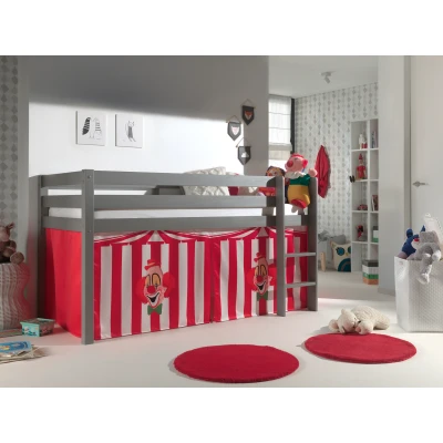 Afbeelding van LUCEVI Pino Halfhoogslaper H115CM + Ladder Clown Gordijntjes Grijs 90x200 cm