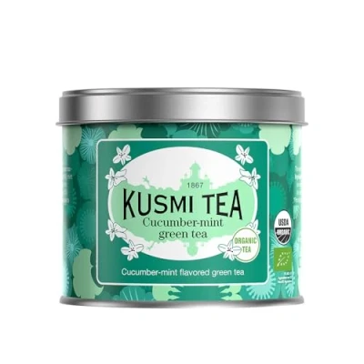 Afbeelding van Kusmi Tea Biologische groene thee met munt &amp; komkommer en 100% natuurlijke ingrediënten Om warm of koud te drinken Doos 100g ca 40 kopjes