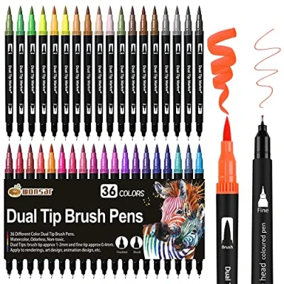 Afbeelding van viltstiften, 36 voor volwassenen, kinderen, penseelstift, aquarelpen, penseelstift mandala, bullet journal, tekenen, kleurboek, penseelpunt [1 2 mm] en fijne punt [0,4