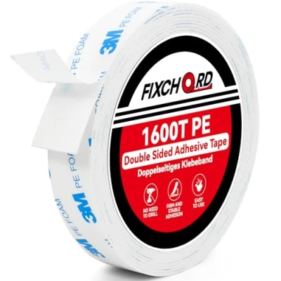 Afbeelding van FIXCHORD 3M 1600T PE plakband, dubbelzijdig, extra sterk, dubbelzijdige schuimtape, 3 m, waterdichte montagetape voor thuis, kantoor en school, m x 20 mm