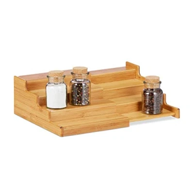 Afbeelding van Relaxdays bamboe kruidenrek uitschuifbaar kruidenhouder 4 treden specerijenrek hout