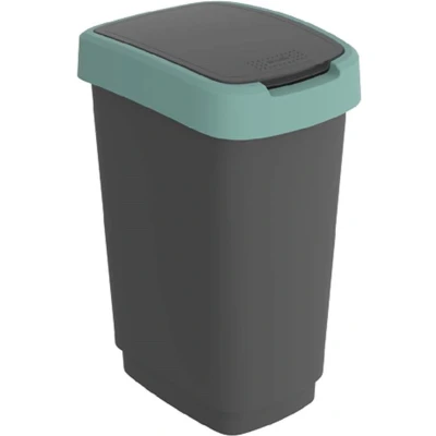 Afbeelding van Rotho Twist Swing Afvalbak 10L met klapdeksel Recycling afvalverzamelaar BPA vrij Zwart/Donkergroen