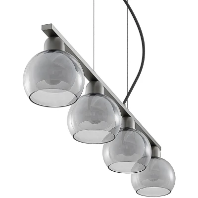 Afbeelding van Lucande hanglamp 4lichts ijzer, glas E14 nikkel, wit, rookgrijs