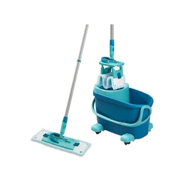 Image de Leifheit Set Clean Twist M Ergo, lave sol avec molleton ultra doux, seau essoreur et balai à plat essorage facile, serpillère microfibre, kit de lavage pour sols délicats, chariot roulettes