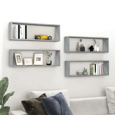 Afbeelding van Wandschappen kubus 4 st 80x15x26,5 cm bewerkt hout grijs sonoma
