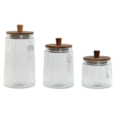 Afbeelding van Set van 3 Potjes Home ESPRIT Transparant Kristal Acacia 1,8 L Onderdelen