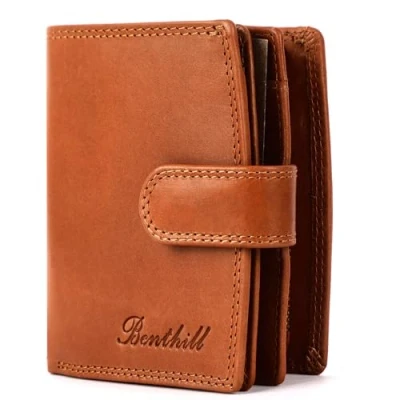 Afbeelding van Benthill portemonnee van echt leer met RFID bescherming, veel kaartvakken, vintage damesportemonnee geschenkdoos, Rood, Klassiek, elegant