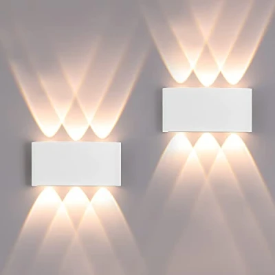 Afbeelding van FUPE 2 stuks wandlampen voor buiten/binnen, led, buitenlampen, 1200 lm, IP65, waterdicht, modern, aluminium, up and down, lichtlamp, spot, wandlamp (wit 3000 K, warm licht)