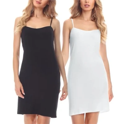 Afbeelding van Merry Style MS MS10 203 UW 2P Dames Onderjurk 2 Pack Nachthemd kort V neck verstelbare Spaghetti bandjes Viscose Zwart/wit (2Pack) 4XL