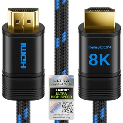 Afbeelding van deleyCON 1,5 m nylon kabel 8K UHD II HDMI 2.1 4320p 2160p @60Hz 4K @120Hz 7680x4320p metalen stekker Dolby DTS HDR eARC CEC HDTV Ethernet