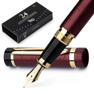 Afbeelding van Wordsworth &amp; Black Primori Vulpenset [roodgoud], medium punt, geschenkdoos, 24 inktpatronen, navulconverter, handleiding, dagboek, kalligrafie, schrijfpennen