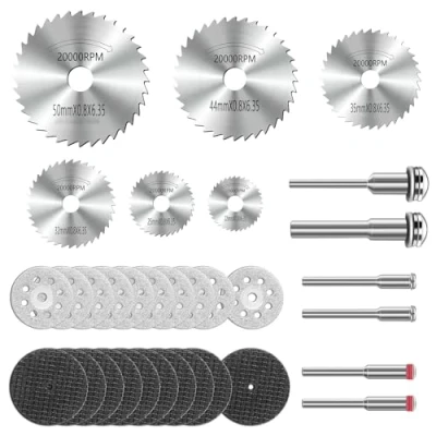 Afbeelding van 32 stuks HSS YURINWOO cirkelzaagblad van hars, compatibel met accessoires voor Dremel draaigereedschap, 3 mm schacht, boorhouder hout, glas, kunststof, steen, metaal