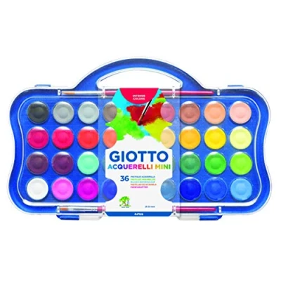 Afbeelding van GIOTTO Set van 36 aquarelblokken, verschillende kleuren, super wasbaar, ideaal voor kinderen, feestjes en scholen