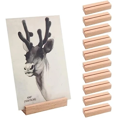Afbeelding van LONHCHI Set van 10 houten kaarthouders, tafelkaarthouders, fotohouder massief beukenhout, antiek karton, voor restaurants, bruiloften, banketten en feesten (8 x 1,5 2,5 cm)