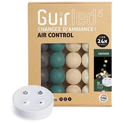 Afbeelding van Guirled Guirlande lumineuse boules coton LED USB Télécommande sans fil Veilleuse bébé 2h Adaptateur secteur double 2A inclus 4 intensités 24 2.4m Sauvage