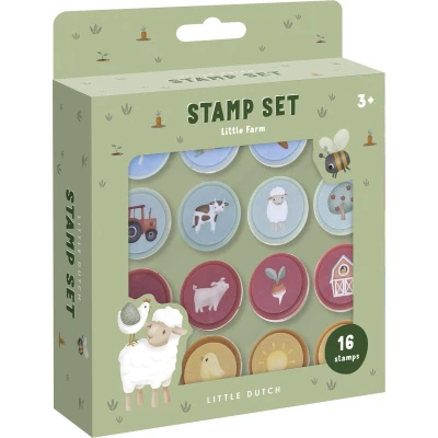 Afbeelding van Little Dutch Farm stempel set 16 stuks boerderij zelfinktende stempels creatief speelgoed