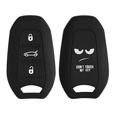 Afbeelding van kwmobile Autosleutel hoesje geschikt voor Opel 3 knops SmartKey Keyless Go behuizing in wit / zwart Don&#039;t Touch My Key design