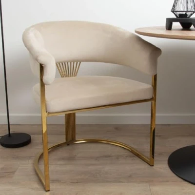 Afbeelding van Milton &amp; Oldbrook Velvet Eetkamerstoel Valletta Beige Goud
