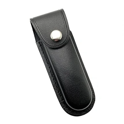 Afbeelding van DONGKER Messenetui, lederen vouwmessenetui, 12,7 cm zakmessenetui, met ratelsluiting, riemlus voor klapmes, zwart., Basic, eenvoudig, functioneel