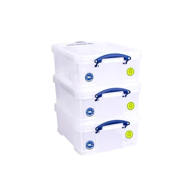 Afbeelding van Really Useful Box Opbergdozen voor 93 cd&#039;s/44 DVD&#039;s, transparant, 18 liter, 480 x 390 200 mm, 3 stuks