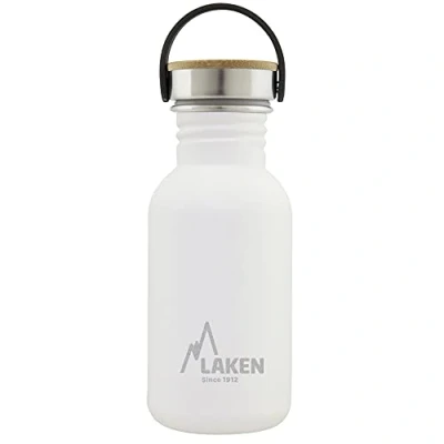 Afbeelding van RVS fles Basic Steel Bottle 500ml ,Bamboo S/S Cap Wit