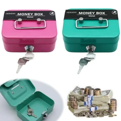 Afbeelding van Set van 2 geldkisten met gleuf Veiligheidsdoos: Nizirioo Afsluitbare geldcassette Kleine sleutel Mini Metalen bank Fooibox voor kinderen en volwassenen, op