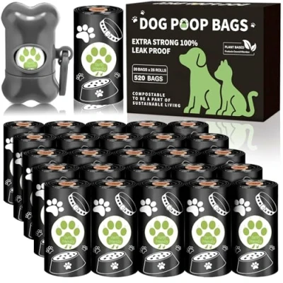 Afbeelding van JEDWKFA 520 stuks hondenkottas, kattenzak voor honden, poepzakken, 26 rollen honden + 1 hondenkotzakhouder, lekbestendig, draagbare hondentas, kot, 30 x 22 cm, zwart