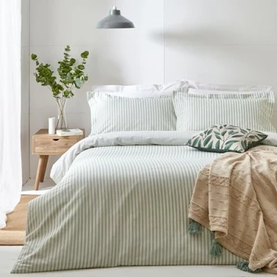 Afbeelding van The Linen Yard Hebden Eucalyptus katoenen beddengoedset voor tweepersoonsbed, groen