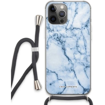 Afbeelding van Case Company® hoesje met Koord geschikt voor iPhone 13 Pro Max Blauw marmer Telefoonhoesje Zwart Extra Bescherming aan alle Kanten en Over de Schermrand