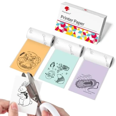 Afbeelding van Phomemo Kleurrijk thermisch stickerpapier, zwarte print op mintgroen/paars/oranje, voor M02 / M02S M03 miniprinter, 50 mm x 3,5 m, diameter 30 mm, 3 rollen