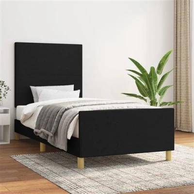 Afbeelding van vidaXL Bedframe met hoofdbord stof zwart 90x190 cm