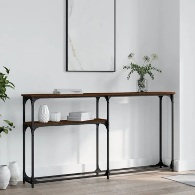Afbeelding van Wandtafel 145x22,5x75 cm bewerkt hout bruin eikenkleur