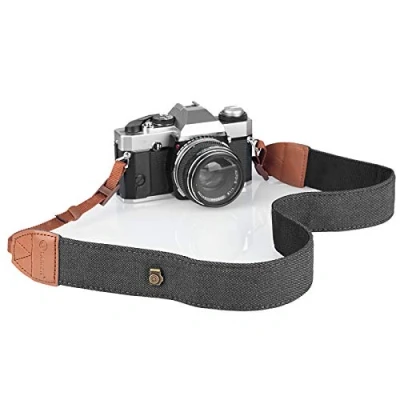 Afbeelding van TARION Verstelbare camerariem voor spiegelcamera DSLR SLR schouderriem leer camera compatibel met Leica Canon Nikon Sony Fuji Olympus (zwart denim), Denim zwart, Zwart
