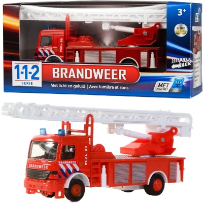 Afbeelding van Basic 112 Pull Back Brandweerwagen met Licht en Geluid 1:43