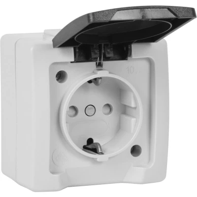 Afbeelding van Nautic Enkel Stopcontact IP44 met Randaarde Antraciet / Wit
