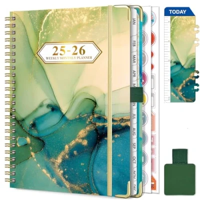 Afbeelding van Gumiho Weekkalender 2025 2026, spiraalbinding, A5, schoolagenda (juli juni 2026), 12 maanden, planner met penlus, bladwijzer en planstickers (groen)