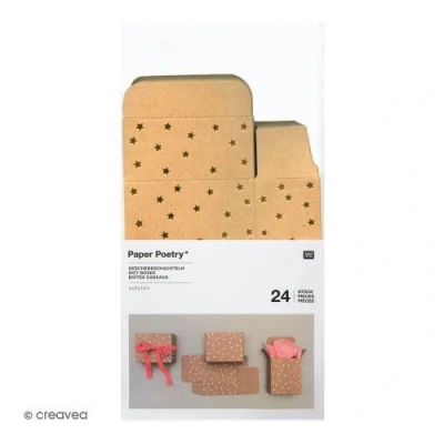 Image de Boîtes cadeau Calendrier de l&#039;Avent Paper Poetry Kraft à motifs étoiles dorées 24 pcs