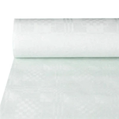 Afbeelding van DeinPack 1 rol tafelkleed m x 50 wit damast wegwerptafelkleed lang en breed ideaal voor alle feesten, verenigingsfeesten, verjaardagsfeesten